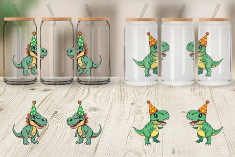 Glass Can Party Hat Dino Sublimation artnoy 