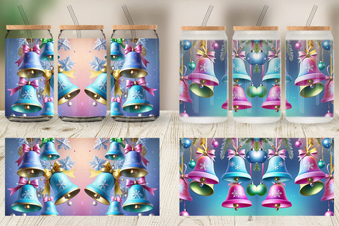 Glass Can Pastel Christmas Bells Sublimation artnoy 