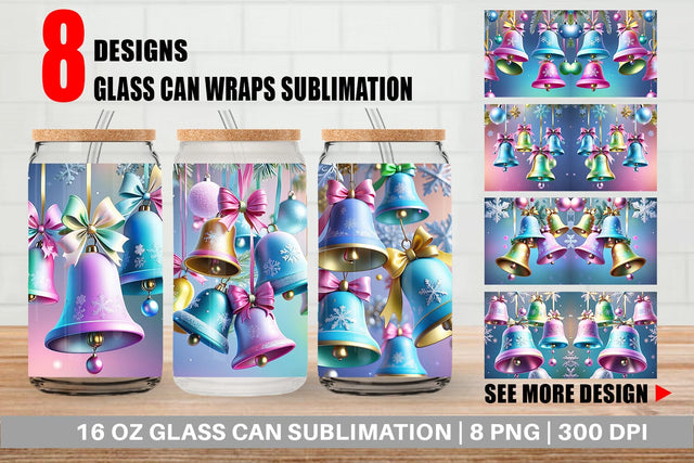 Glass Can Pastel Christmas Bells Sublimation artnoy 