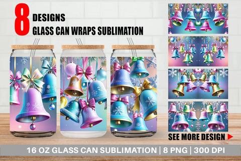 Glass Can Pastel Christmas Bells Sublimation artnoy 