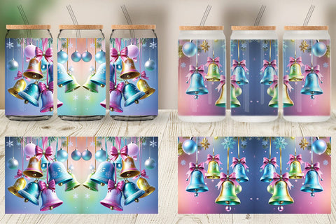 Glass Can Pastel Christmas Bells Sublimation artnoy 