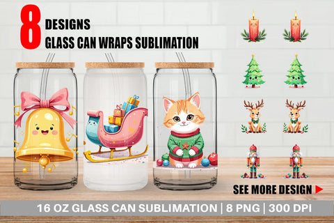 Glass Can Pastel Christmas Characters Sublimation artnoy 