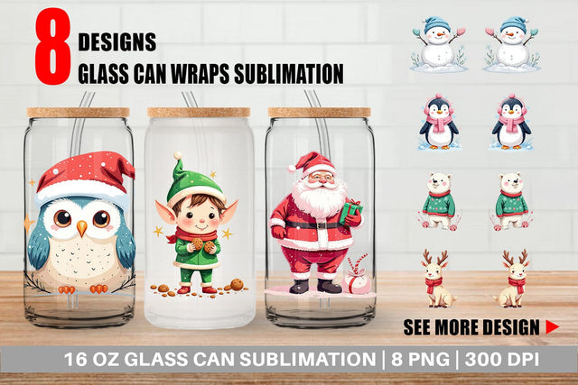 Glass Can Pastel Christmas Characters Sublimation artnoy 