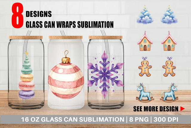 Glass Can Pastel Dreams Watercolor Christmas Sublimation artnoy 
