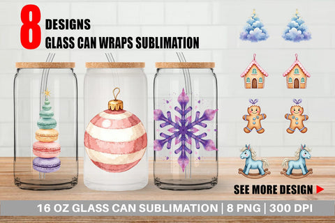 Glass Can Pastel Dreams Watercolor Christmas Sublimation artnoy 
