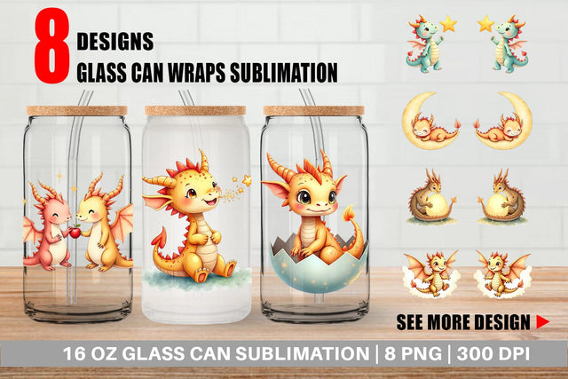 Glass Can Pastel Dreamy Dragons Sublimation artnoy 