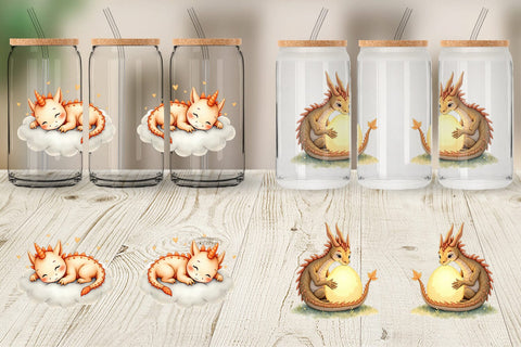 Glass Can Pastel Dreamy Dragons Sublimation artnoy 