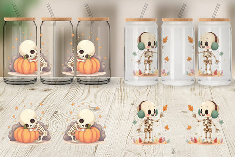 Glass Can Pastel Fall Skeletons Sublimation artnoy 
