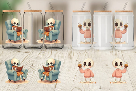 Glass Can Pastel Fall Skeletons Sublimation artnoy 