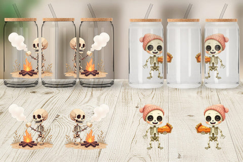 Glass Can Pastel Fall Skeletons Sublimation artnoy 
