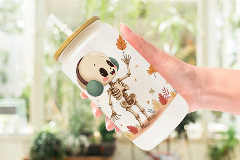 Glass Can Pastel Fall Skeletons Sublimation artnoy 
