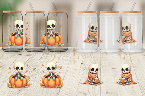 Glass Can Pastel Fall Skeletons Sublimation artnoy 