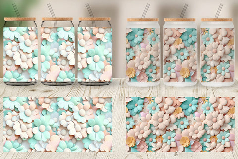 Glass Can Pastel Flower Pattern Sublimation artnoy 