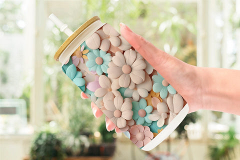 Glass Can Pastel Flower Pattern Sublimation artnoy 