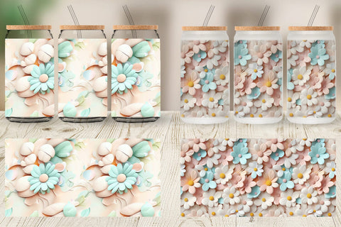 Glass Can Pastel Flower Pattern Sublimation artnoy 