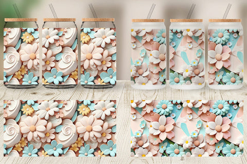 Glass Can Pastel Flower Pattern Sublimation artnoy 