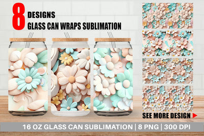 Glass Can Pastel Flower Pattern Sublimation artnoy 