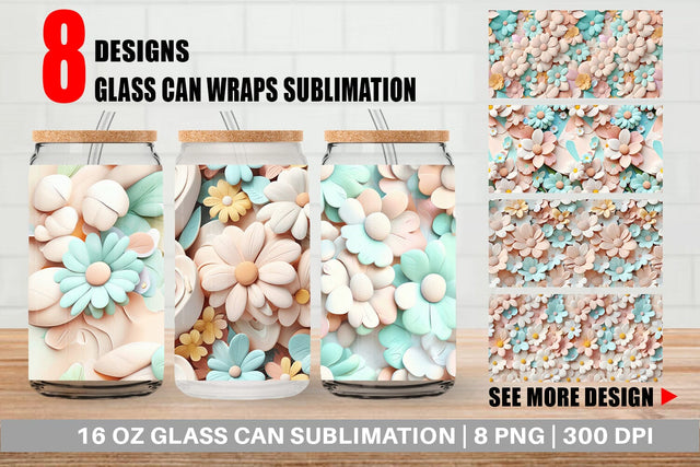 Glass Can Pastel Flower Pattern Sublimation artnoy 