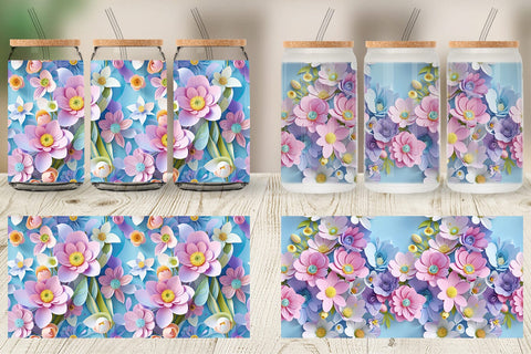 Glass Can Pastel Flowers Pattern Sublimation artnoy 