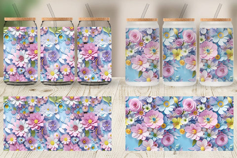 Glass Can Pastel Flowers Pattern Sublimation artnoy 