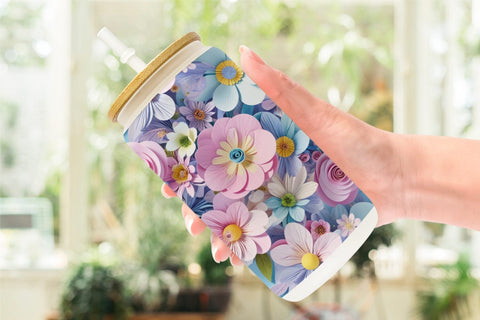 Glass Can Pastel Flowers Pattern Sublimation artnoy 