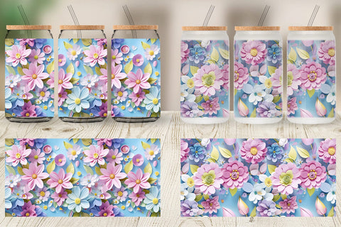 Glass Can Pastel Flowers Pattern Sublimation artnoy 
