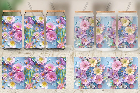 Glass Can Pastel Flowers Pattern Sublimation artnoy 
