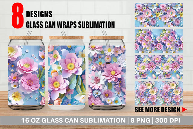 Glass Can Pastel Flowers Pattern Sublimation artnoy 