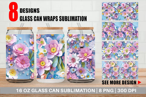 Glass Can Pastel Flowers Pattern Sublimation artnoy 