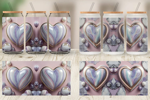 Glass Can Pastel Heart Marble Sublimation artnoy 