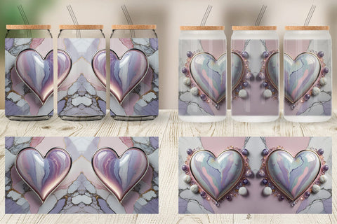 Glass Can Pastel Heart Marble Sublimation artnoy 