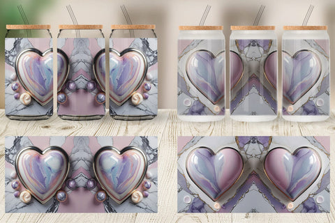 Glass Can Pastel Heart Marble Sublimation artnoy 