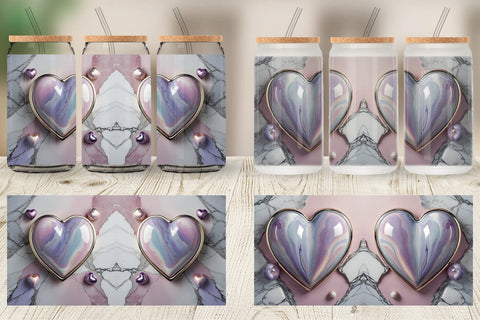 Glass Can Pastel Heart Marble Sublimation artnoy 