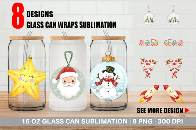 Glass Can Pastel Holiday Festive Sublimation artnoy 
