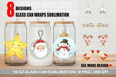 Glass Can Pastel Holiday Festive Sublimation artnoy 