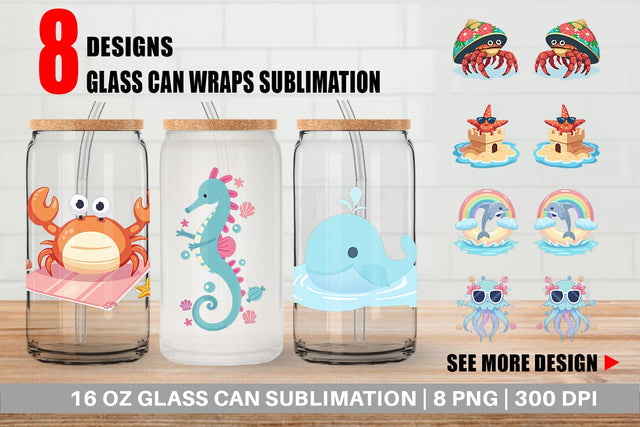 Glass Can Pastel Ocean Cuties Sublimation artnoy 