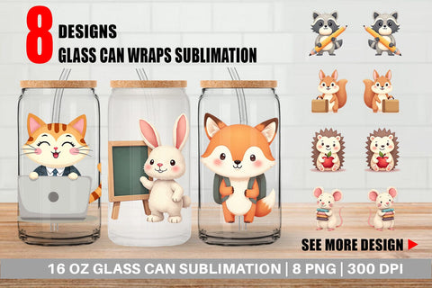 Glass Can Pastel School Critters Sublimation artnoy 