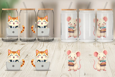 Glass Can Pastel School Critters Sublimation artnoy 