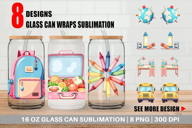 Glass Can Pastel School Essentials Sublimation artnoy 