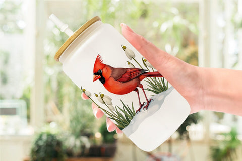 Glass Can Pastel Spring Birds & Blooms Watercolor Sublimation artnoy 