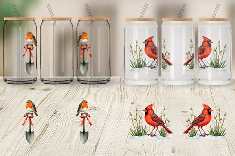 Glass Can Pastel Spring Birds & Blooms Watercolor Sublimation artnoy 