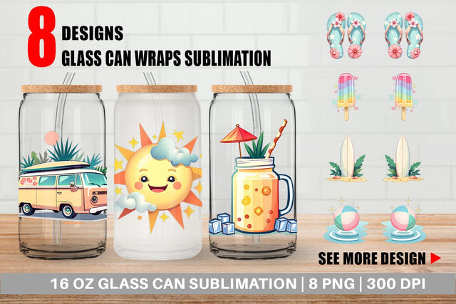 Glass Can Pastel Tropical Summer Sublimation artnoy 