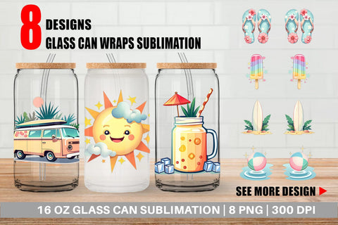 Glass Can Pastel Tropical Summer Sublimation artnoy 