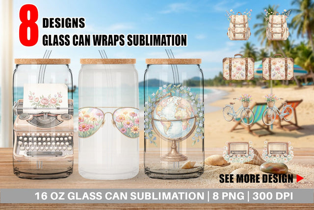 Glass Can Pastel Vintage Travel Gear Watercolor Sublimation artnoy 