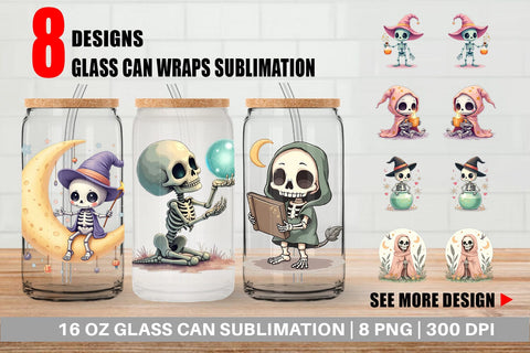 Glass Can Pastel Witch Skeleton Sublimation artnoy 