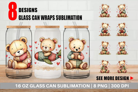 Glass Can Patchwork Bear Adventures Sublimation artnoy 