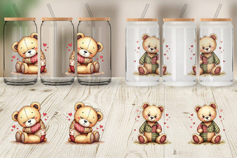 Glass Can Patchwork Bear Adventures Sublimation artnoy 