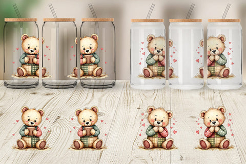 Glass Can Patchwork Bear Adventures Sublimation artnoy 
