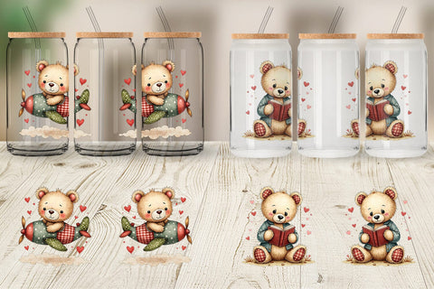 Glass Can Patchwork Bear Adventures Sublimation artnoy 