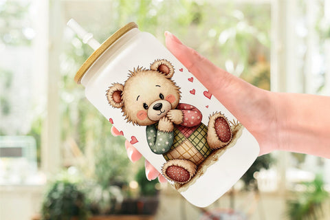 Glass Can Patchwork Bear Adventures Sublimation artnoy 